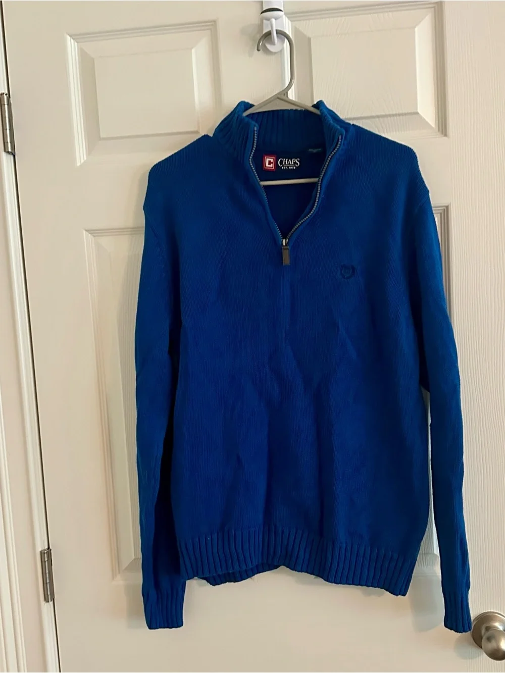 Chaps Men's 1/4 Zip Pullover Sweater Royal Blue Ribbed Knit Size M